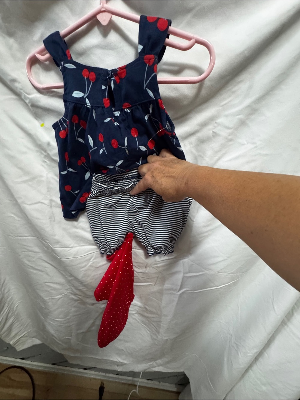 Carter’s Baby Girls Navy Blue Red white Cherry Tank Top Bloomers 3pcSet 18 mos